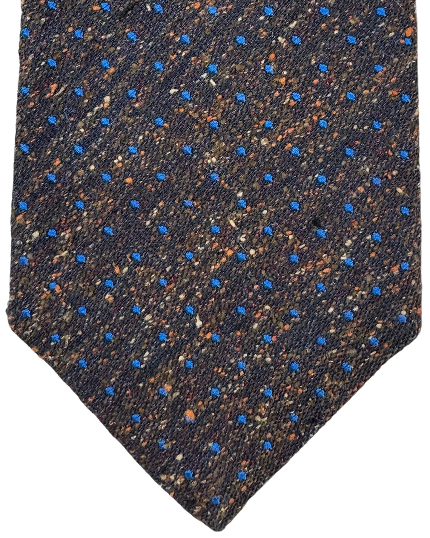 Kiton Silk Cotton Wool Tie Brown Royal Blue Mini Dots Design - Sevenfold Necktie