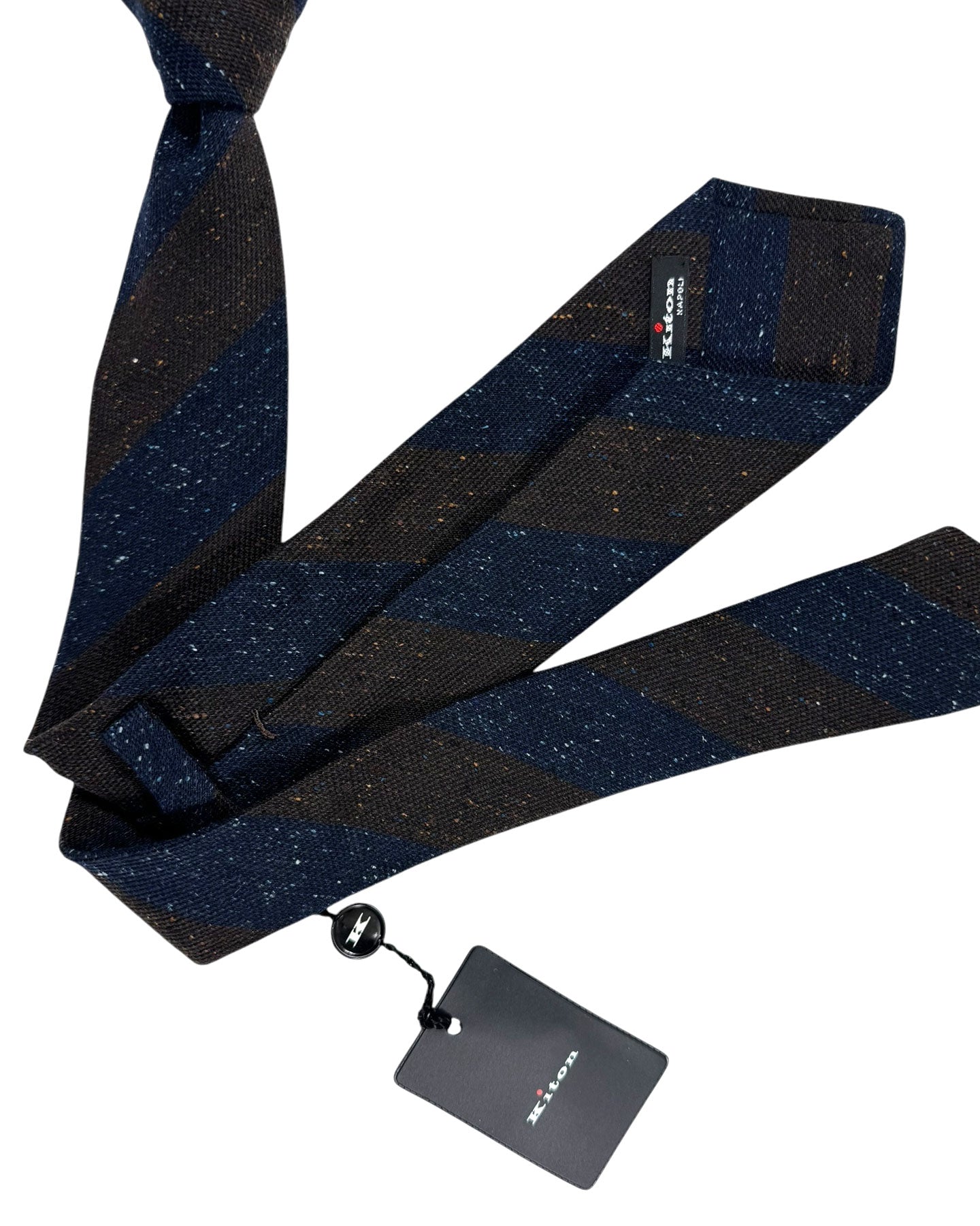 Kiton Sevenfold Tie Navy Dark Brown Patterned Stripes - Wool Silk