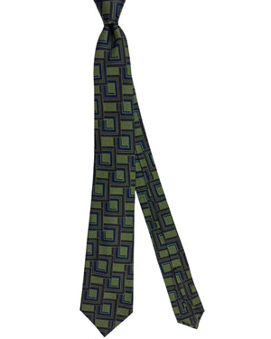 Kiton Sevenfold Tie Forest Green Navy Brown Squares New
