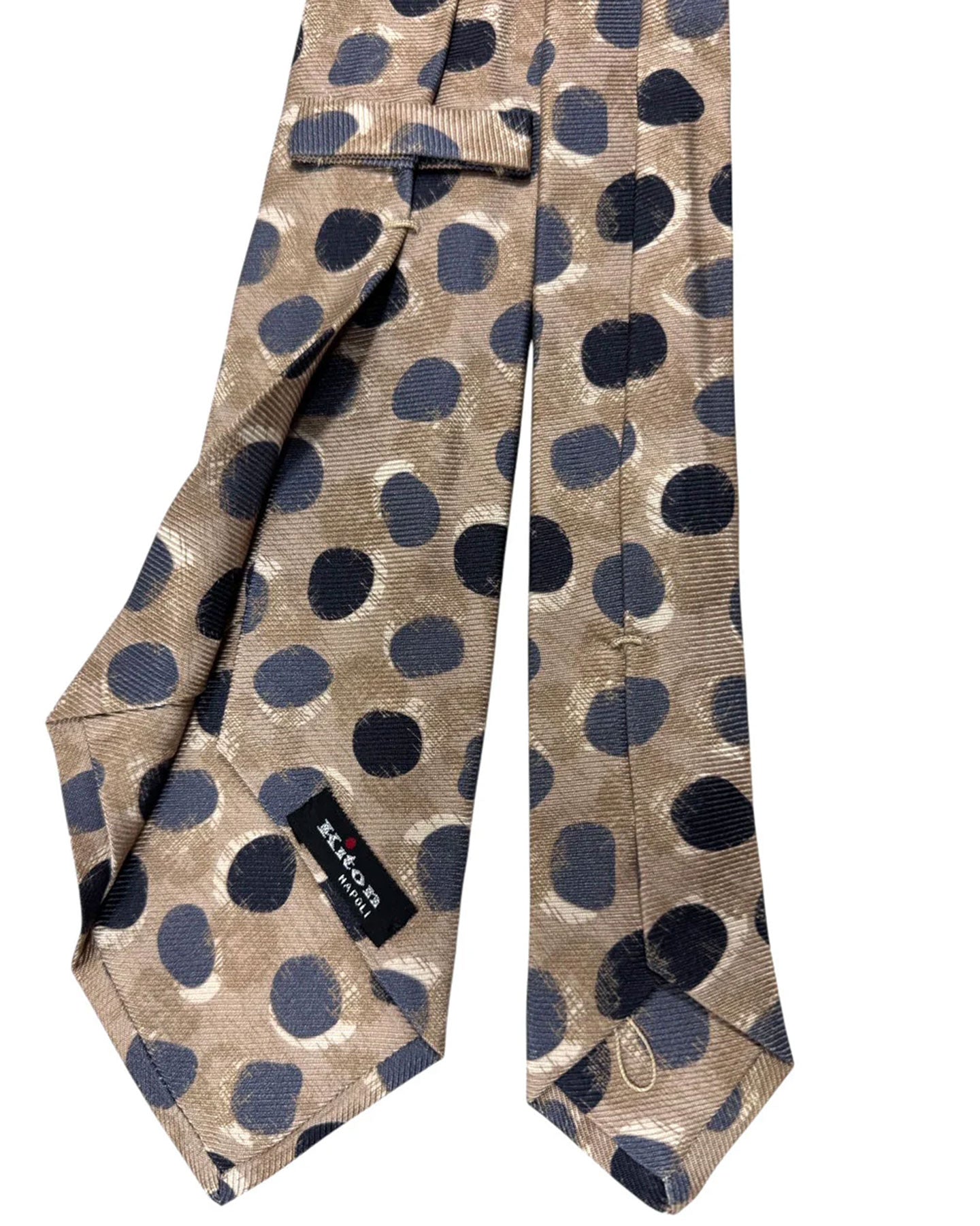 Kiton Sevenfold Tie Beige Gray Polka Dots