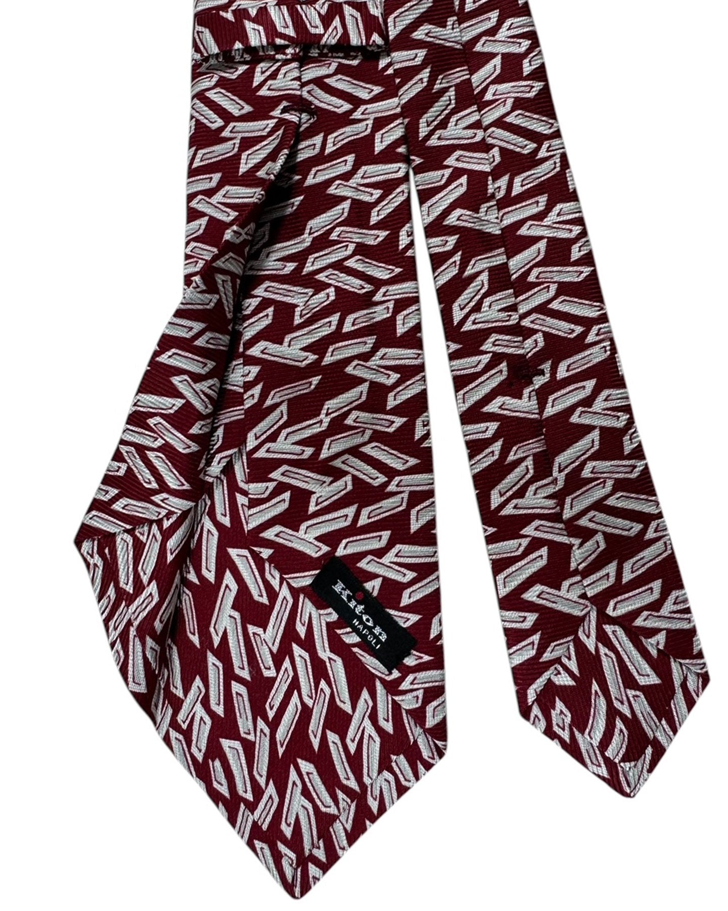 Kiton Sevenfold Tie Maroon Gray Silver Geometric New