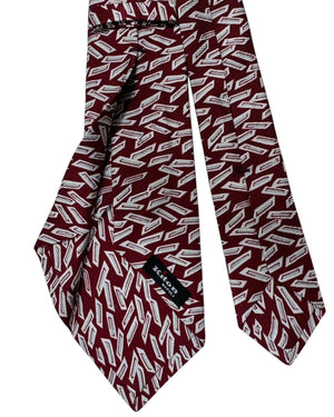 Kiton Sevenfold Tie Maroon Gray Silver Geometric Design