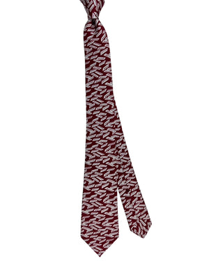 Kiton Sevenfold Tie Maroon Gray Silver Geometric Design