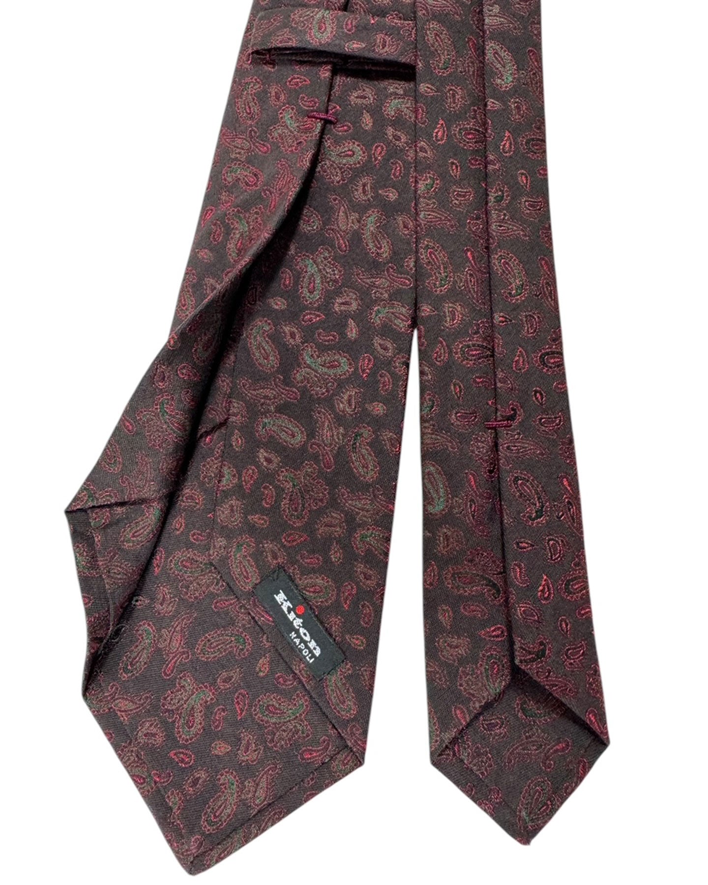 Kiton Sevenfold Tie Dark Brown Fuchsia Green Paisley