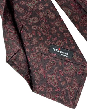 Kiton Sevenfold Tie Dark Brown Fuchsia Green Paisley