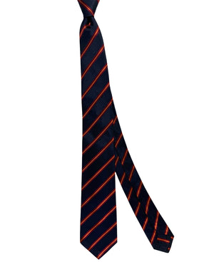 Kiton Sevenfold Tie Black Maroon Orange Stripes SALE