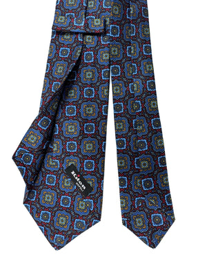 Kiton Sevenfold Tie Maroon Blue Brown Medallion Design