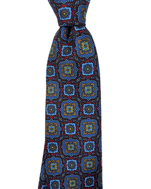 Kiton Sevenfold Tie Maroon Blue Brown Medallion Design