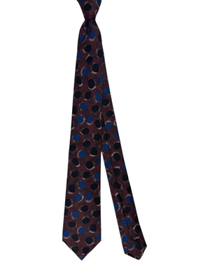 Kiton Sevenfold Tie Brown Large Polka Dots