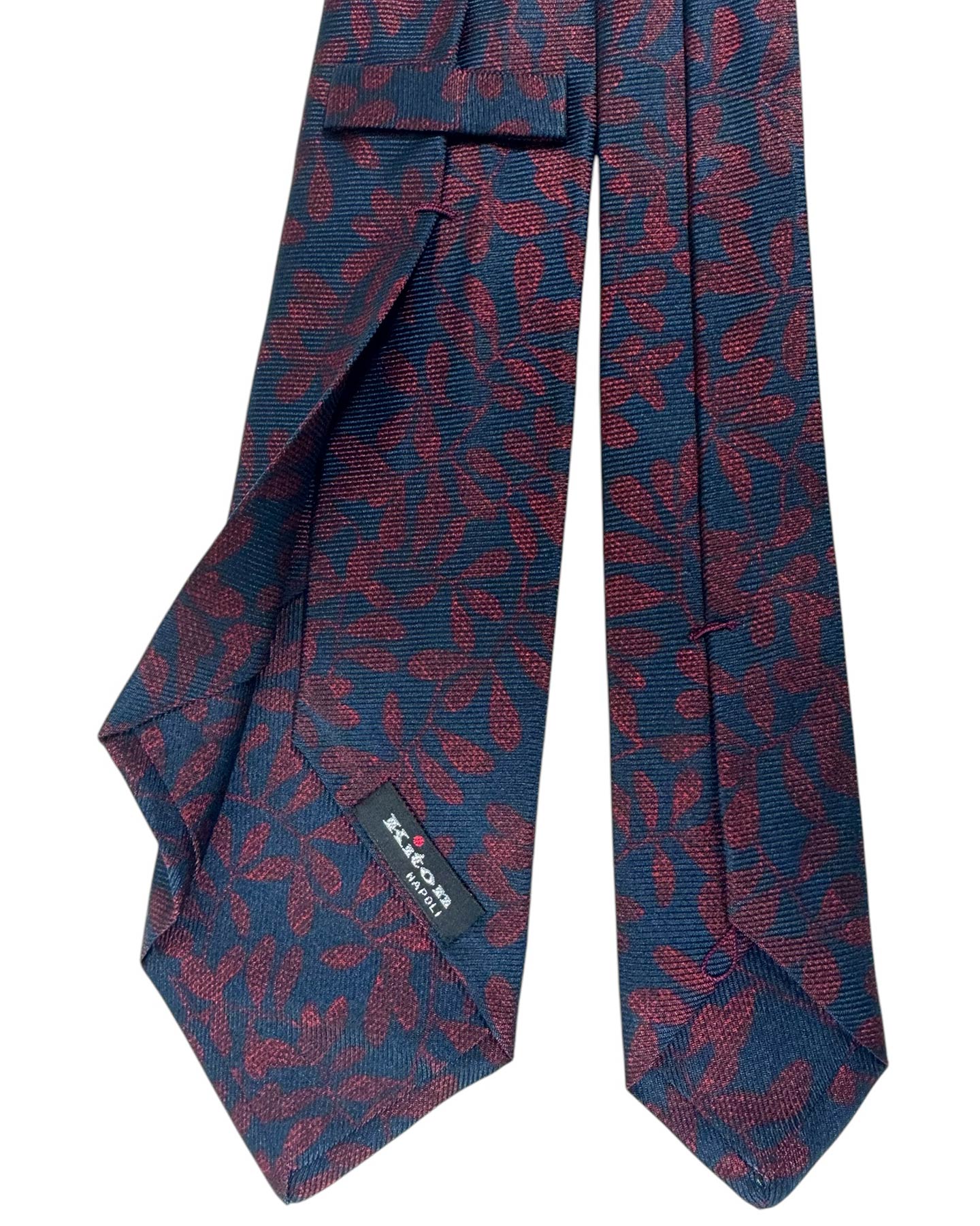 Kiton Sevenfold Tie Midnight Blue Bordeaux Floral Print
