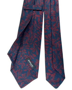 Kiton Sevenfold Tie Midnight Blue Bordeaux Floral Print New
