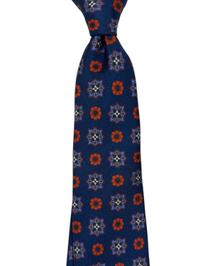 Kiton Tie Navy Orange Medallion