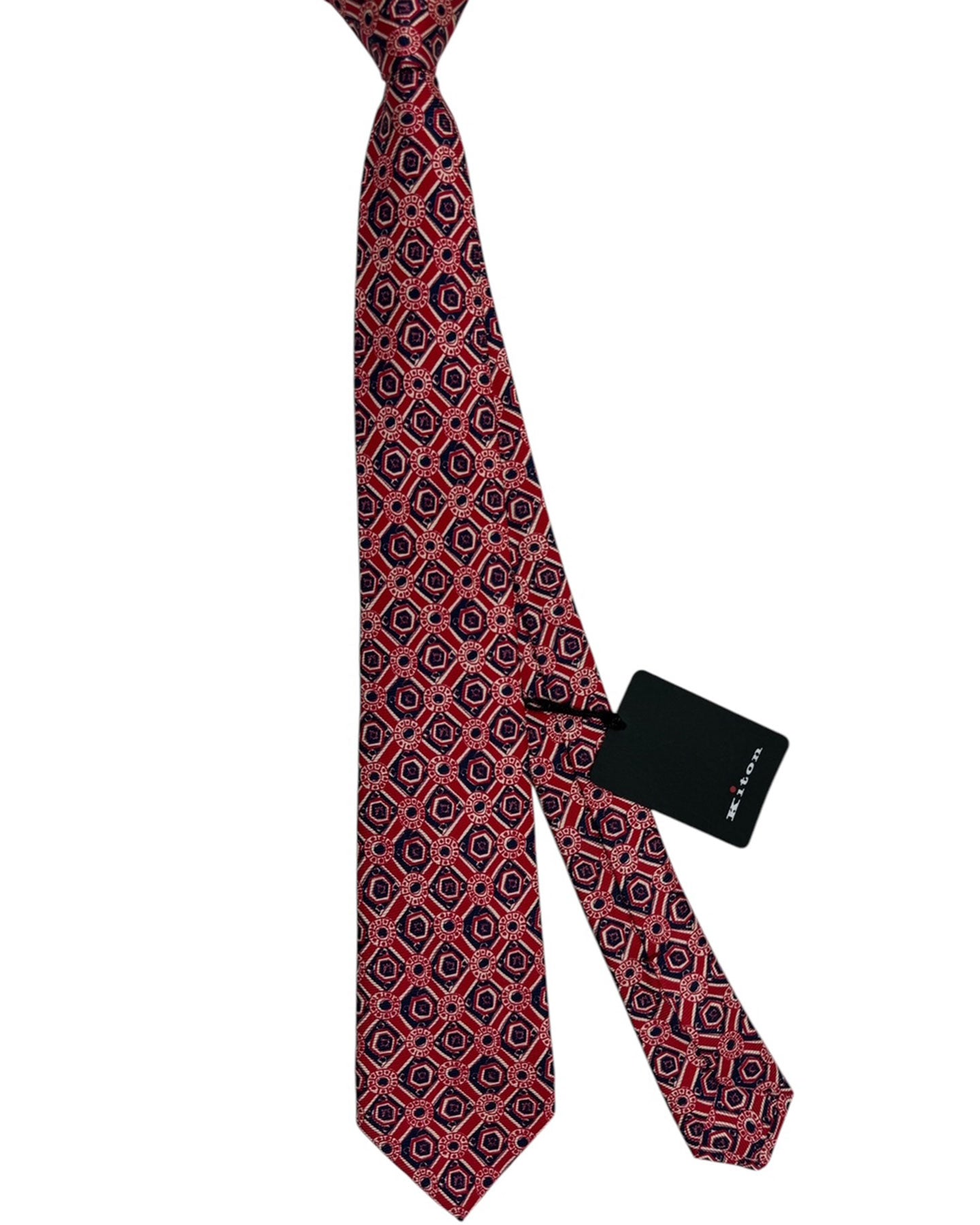 Kiton Tie Navy Red White Design