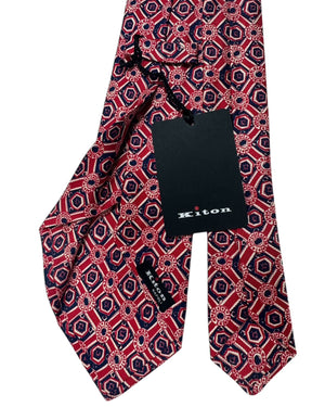 Kiton Tie Navy Red White Design - Sevenfold Necktie
