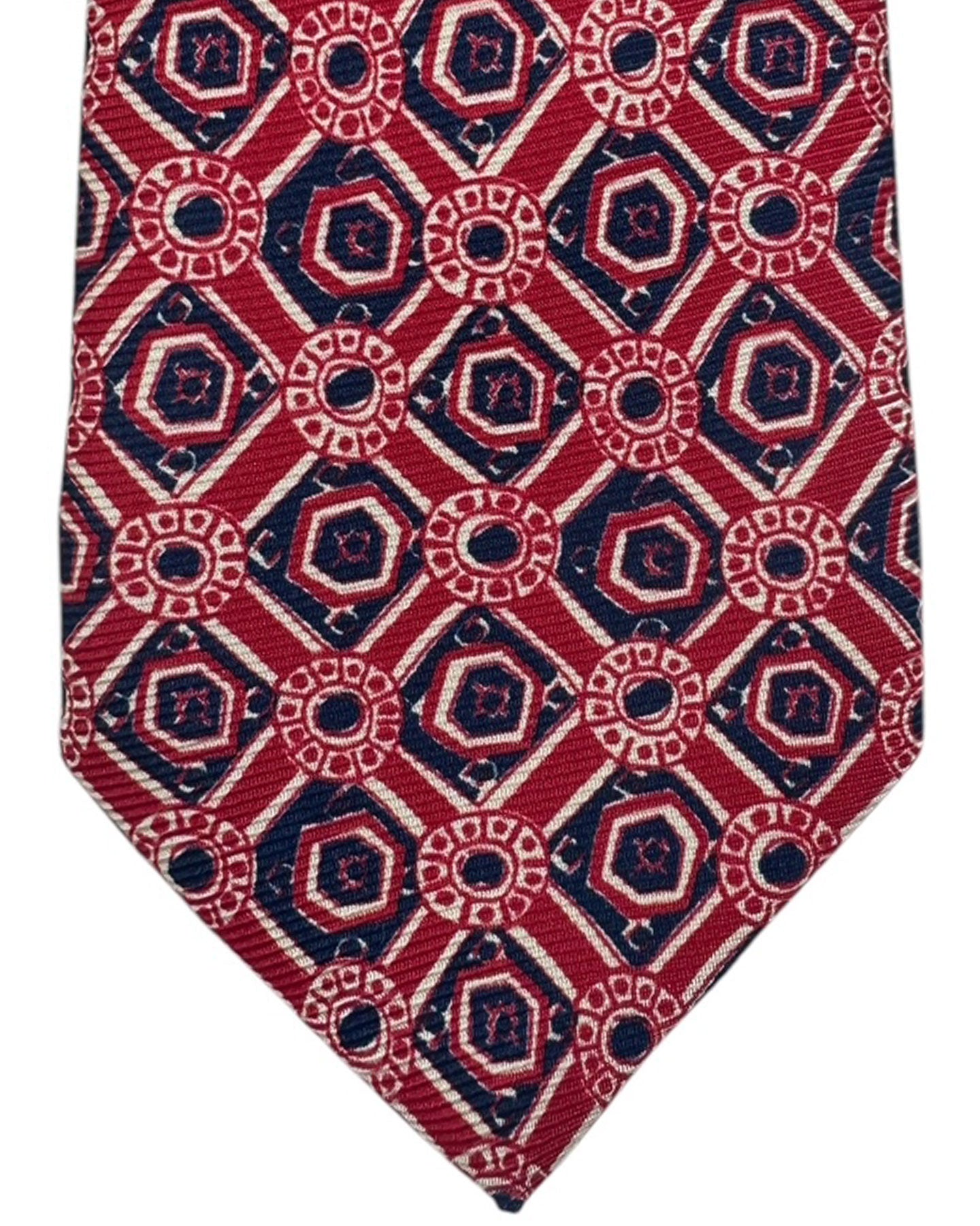 Kiton Tie Navy Red White Design