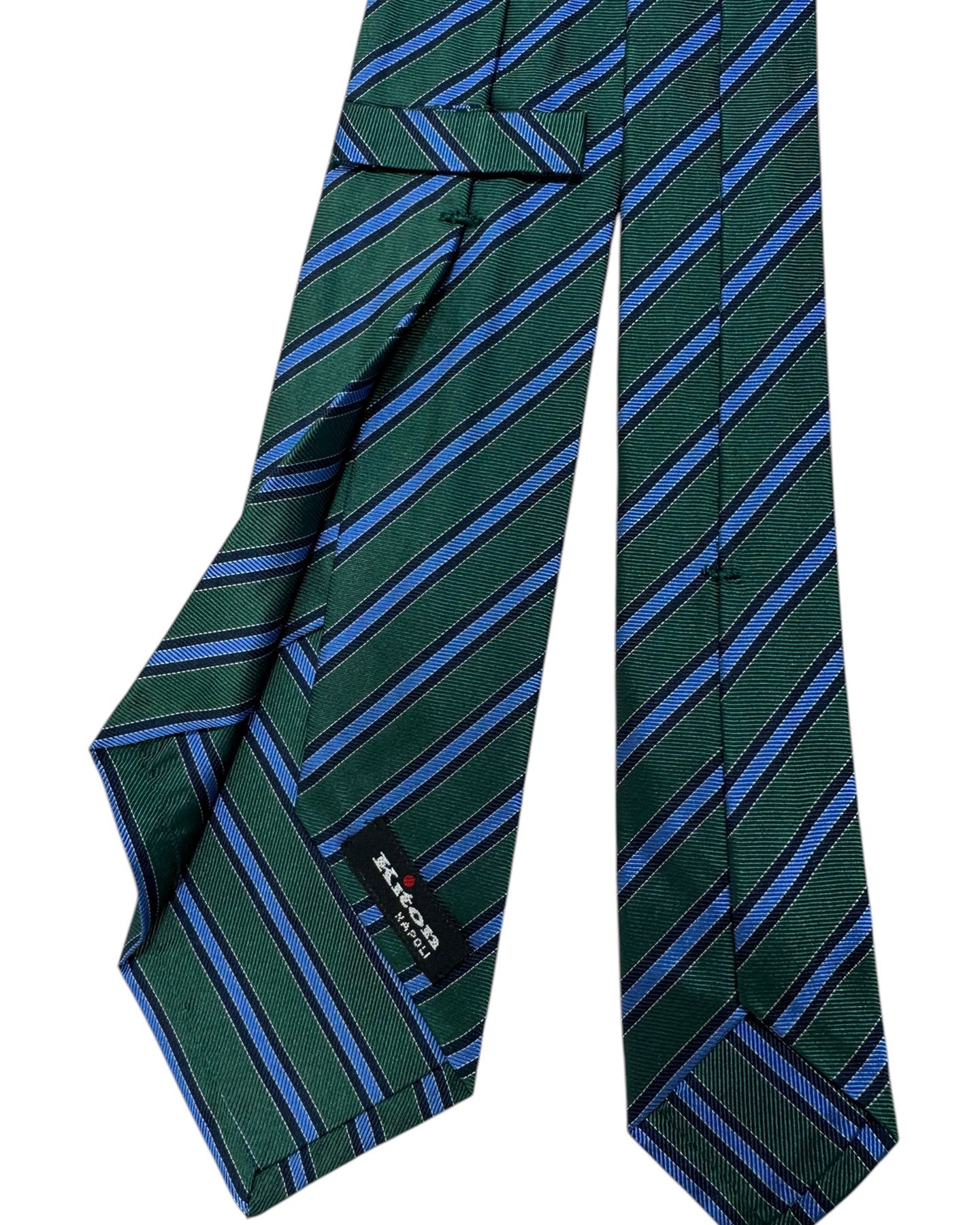 Kiton Sevenfold Tie Green Stripes