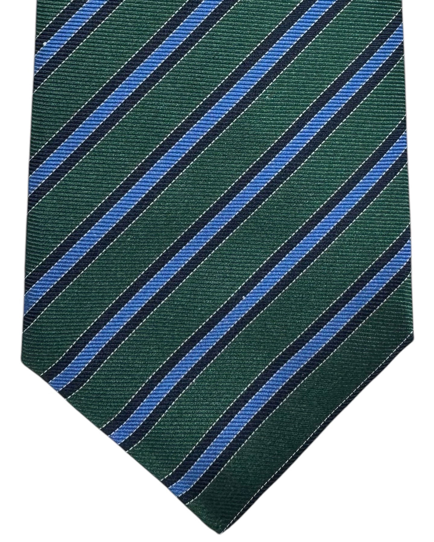 Kiton Sevenfold Tie Green Stripes