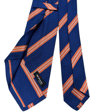 Kiton Tie Royal Blue Orange Stripes - Sevenfold Necktie