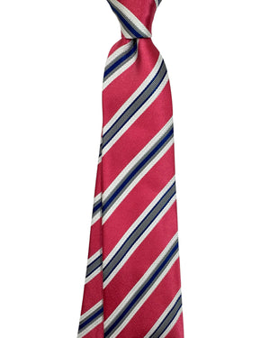 Kiton Tie Pink Gray Royal Blue Stripes