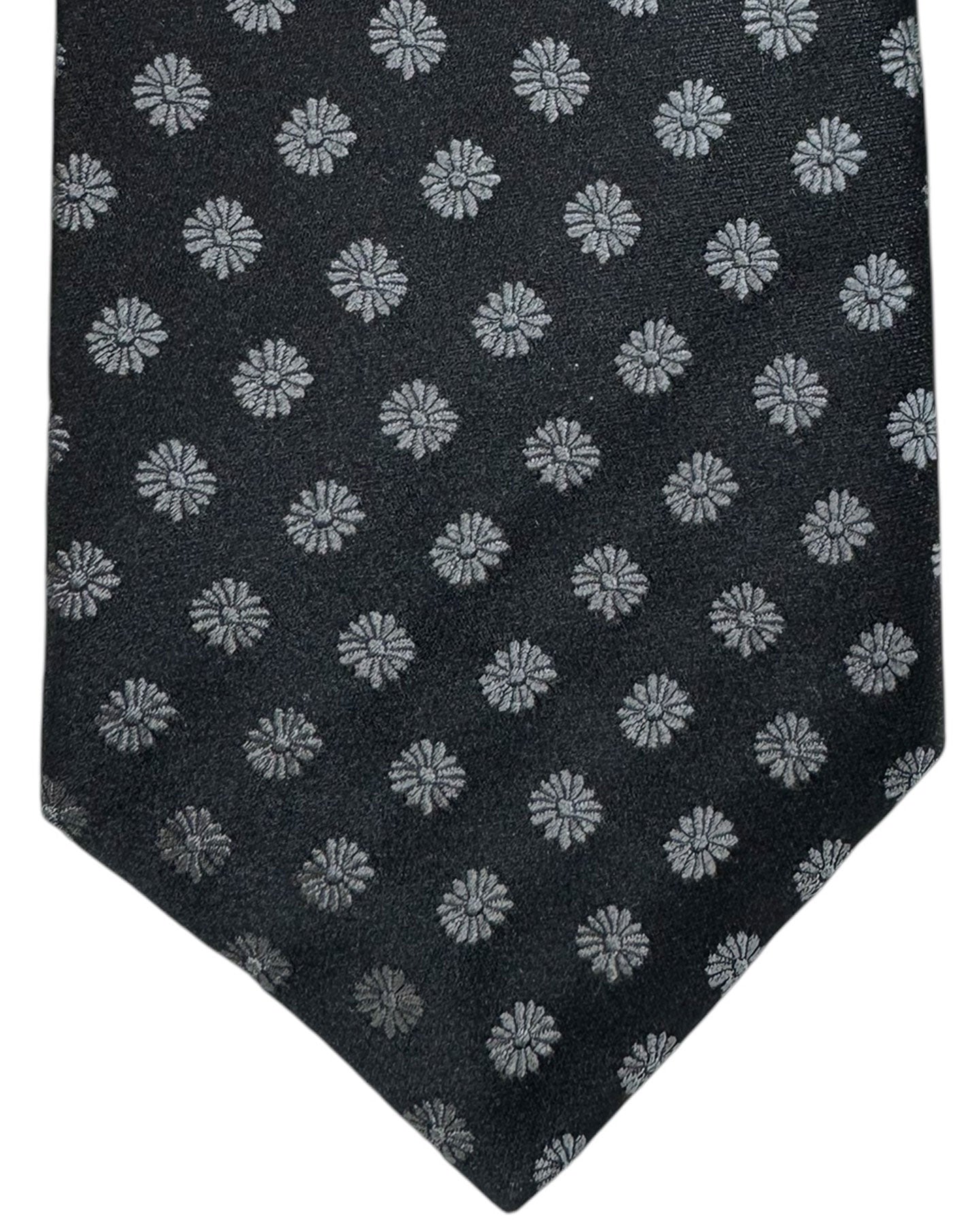 Kiton Tie Black Gray Mini Flowers - Sevenfold Necktie