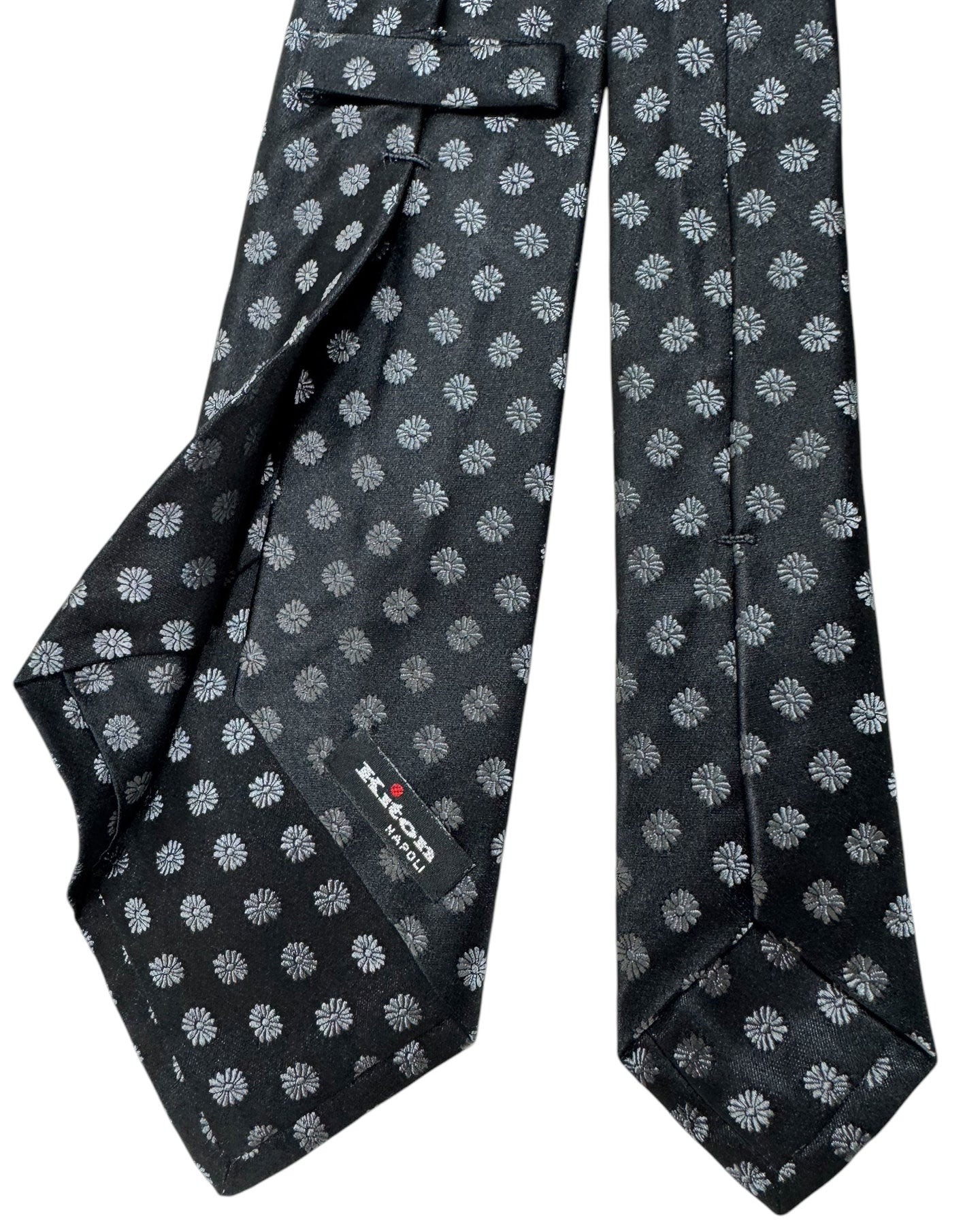 Kiton Tie Black Gray Mini Flowers - Sevenfold Necktie