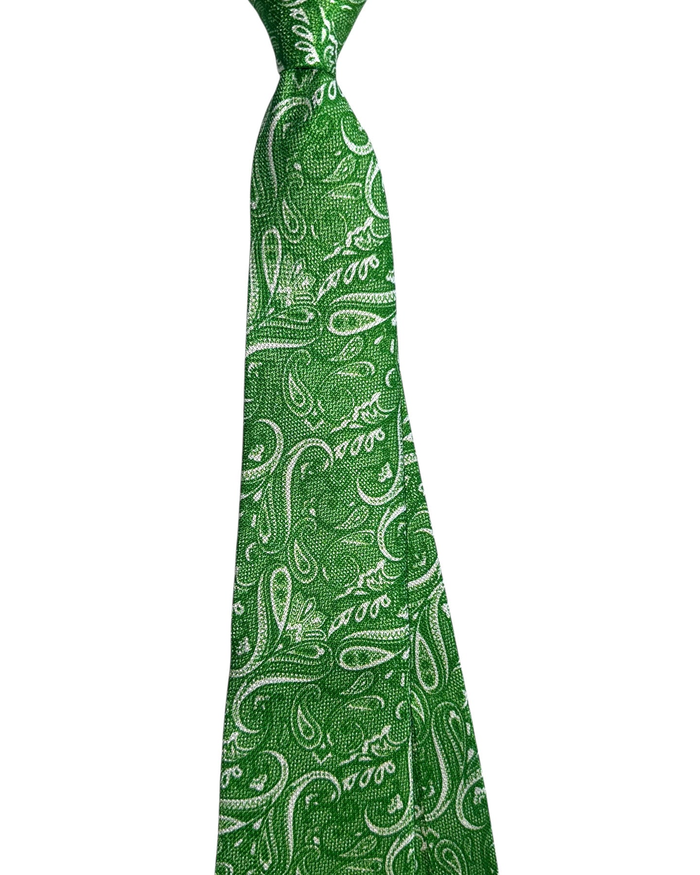Kiton Sevenfold Tie Green White Paisley - Spring/ Summer Collection