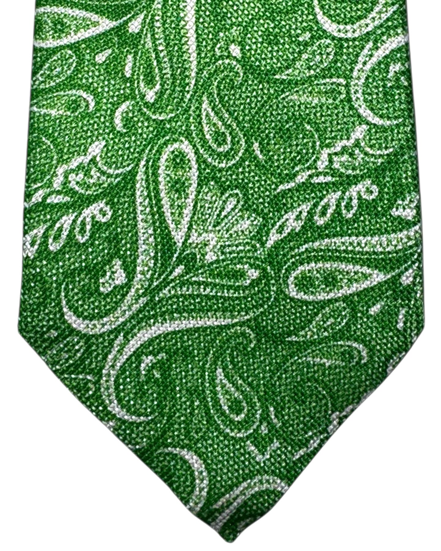 Kiton Sevenfold Tie Green White Paisley - Spring/ Summer Collection
