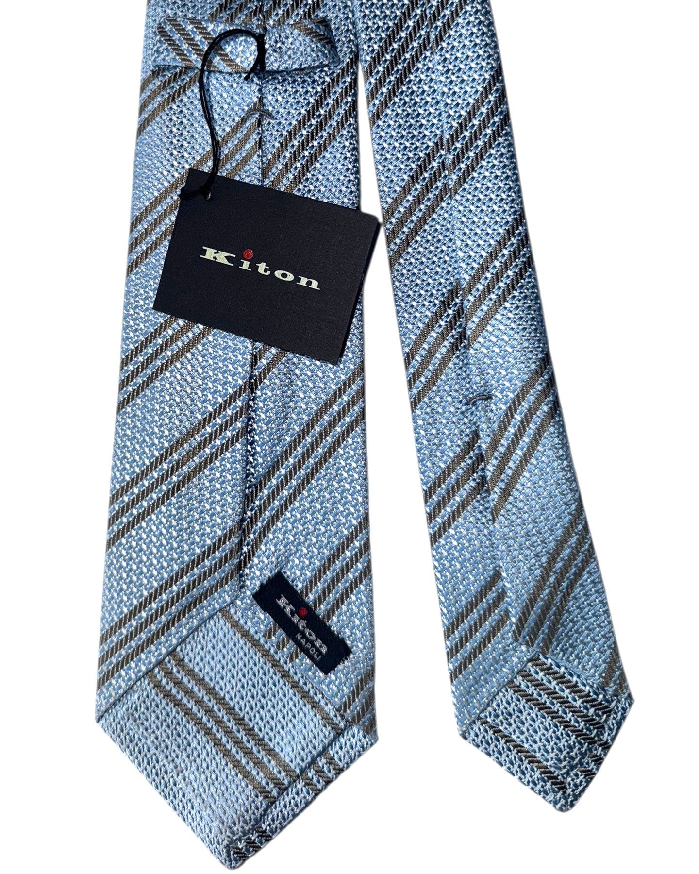 Kiton Sevenfold Tie Sky Blue Taupe Stripes