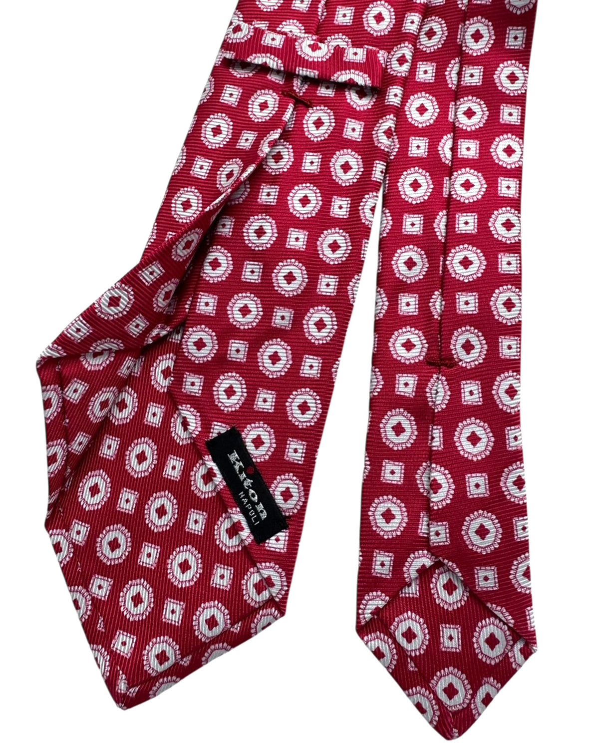 Kiton Sevenfold Tie White Lobster Red Medallion - Summer 2025 Collection