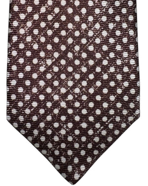 Kiton Sevenfold Tie White Brown Polka Dots - Summer 2025 Collection