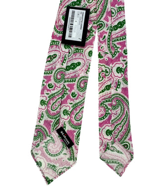 Kiton Sevenfold Tie Pink White Green Paisley - Linen