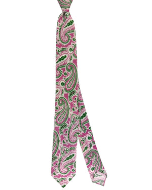 Kiton Sevenfold Tie Pink White Green Paisley - Linen