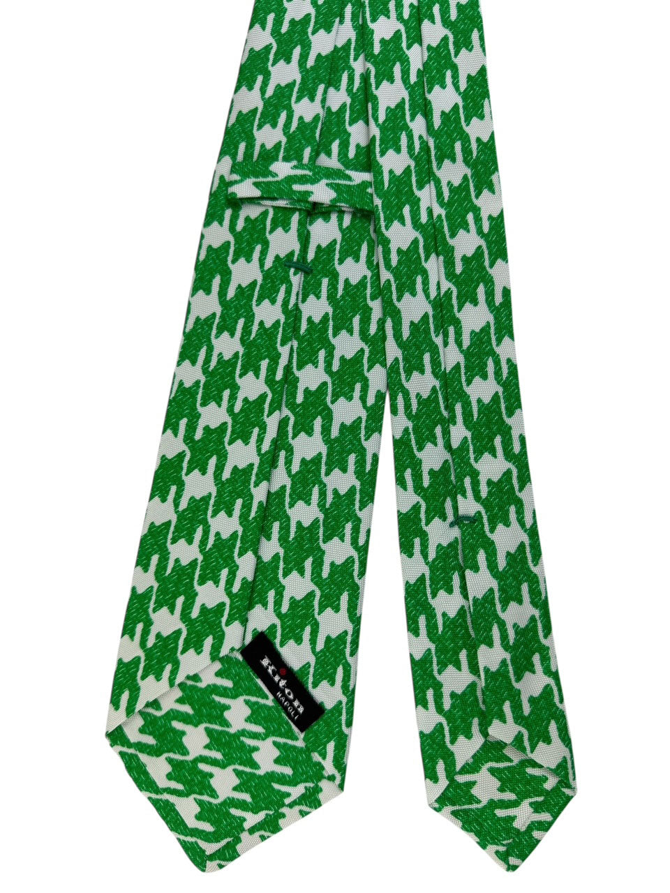 Kiton Sevenfold Tie White Green Houndstooth