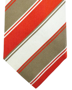Orange Olive White Stripes Necktie
