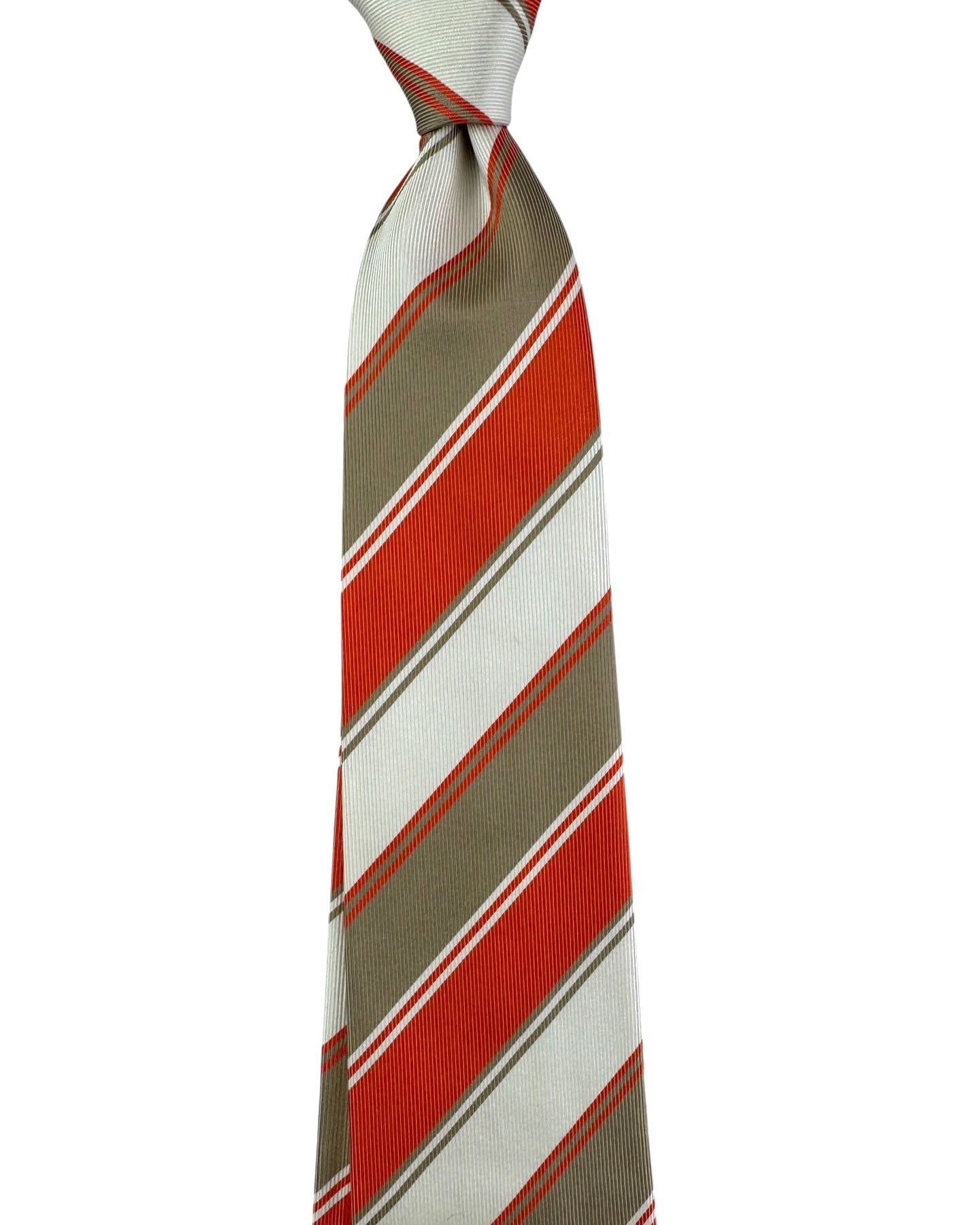 Orange Olive White Stripes Necktie