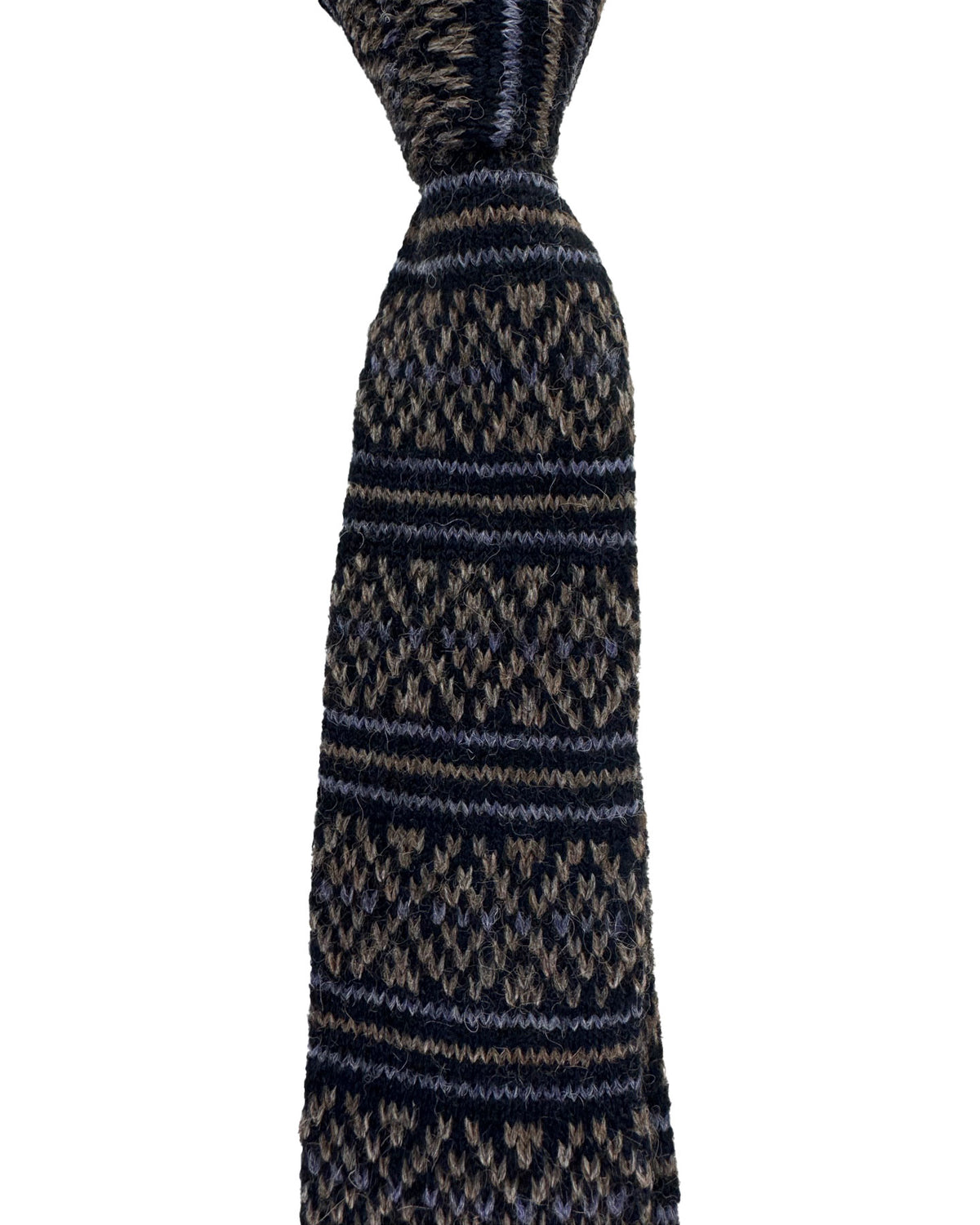 Kiton Square End Knitted Tie Dark Blue Stripes - Alpaca Wool