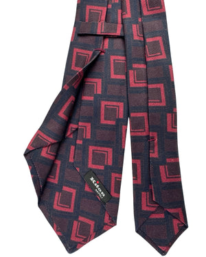 Kiton Tie Brown Maroon black Geometric Squares