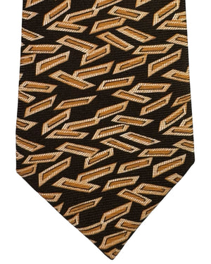 Kiton Silk Tie Brown Beige Geometric Print