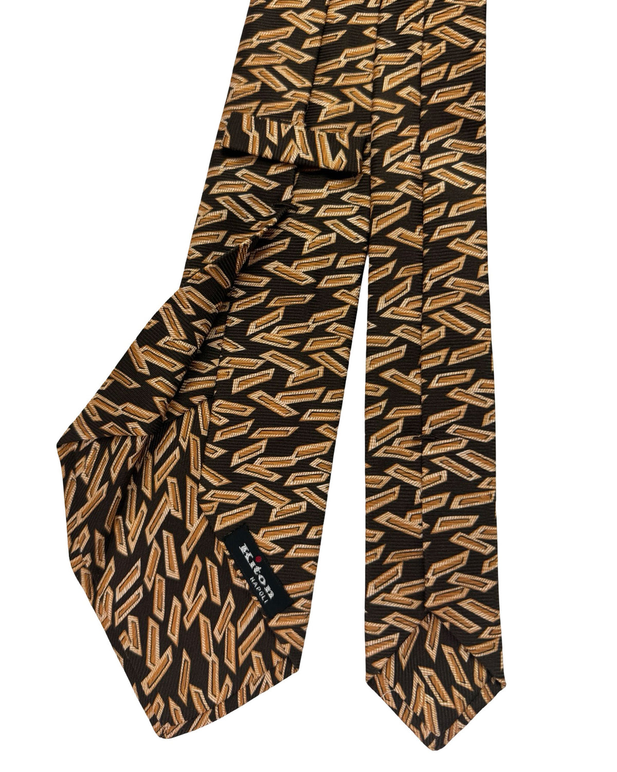 Kiton Sevenfold Tie Brown Beige Geometric Print