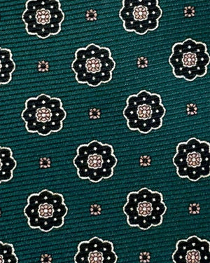 Kiton Tie Dark Green Black Pink Mini Floral - Sevenfold Necktie