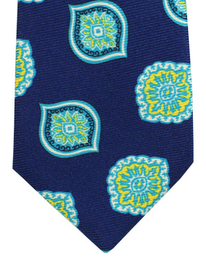 Kiton Silk Tie Dark Blue Turquoise Medallions - Sevenfold Necktie