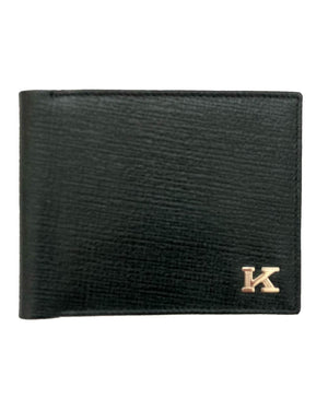 Kiton Wallet - Black Grain Leather Bifold Men Wallet SALE