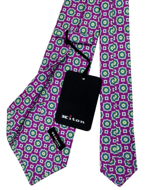 Kiton Sevenfold Tie Purple And Green Geometric Medallion Pattern