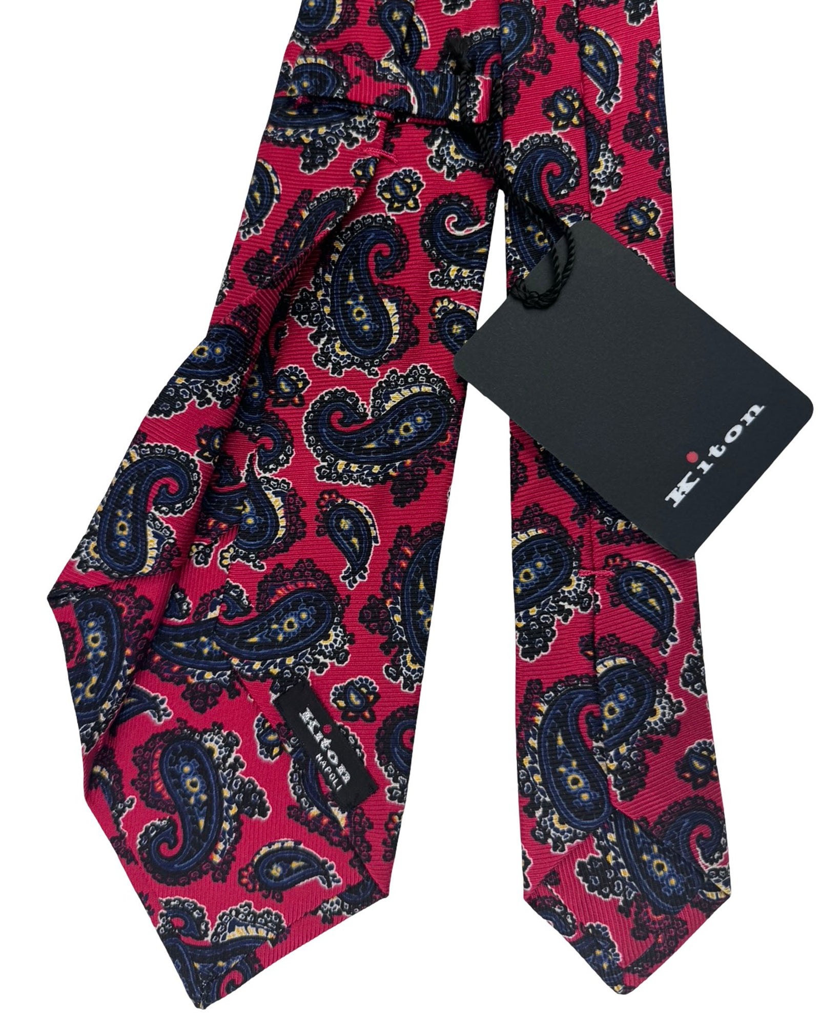 Kiton Sevenfold Tie Red And Navy Paisley Pattern