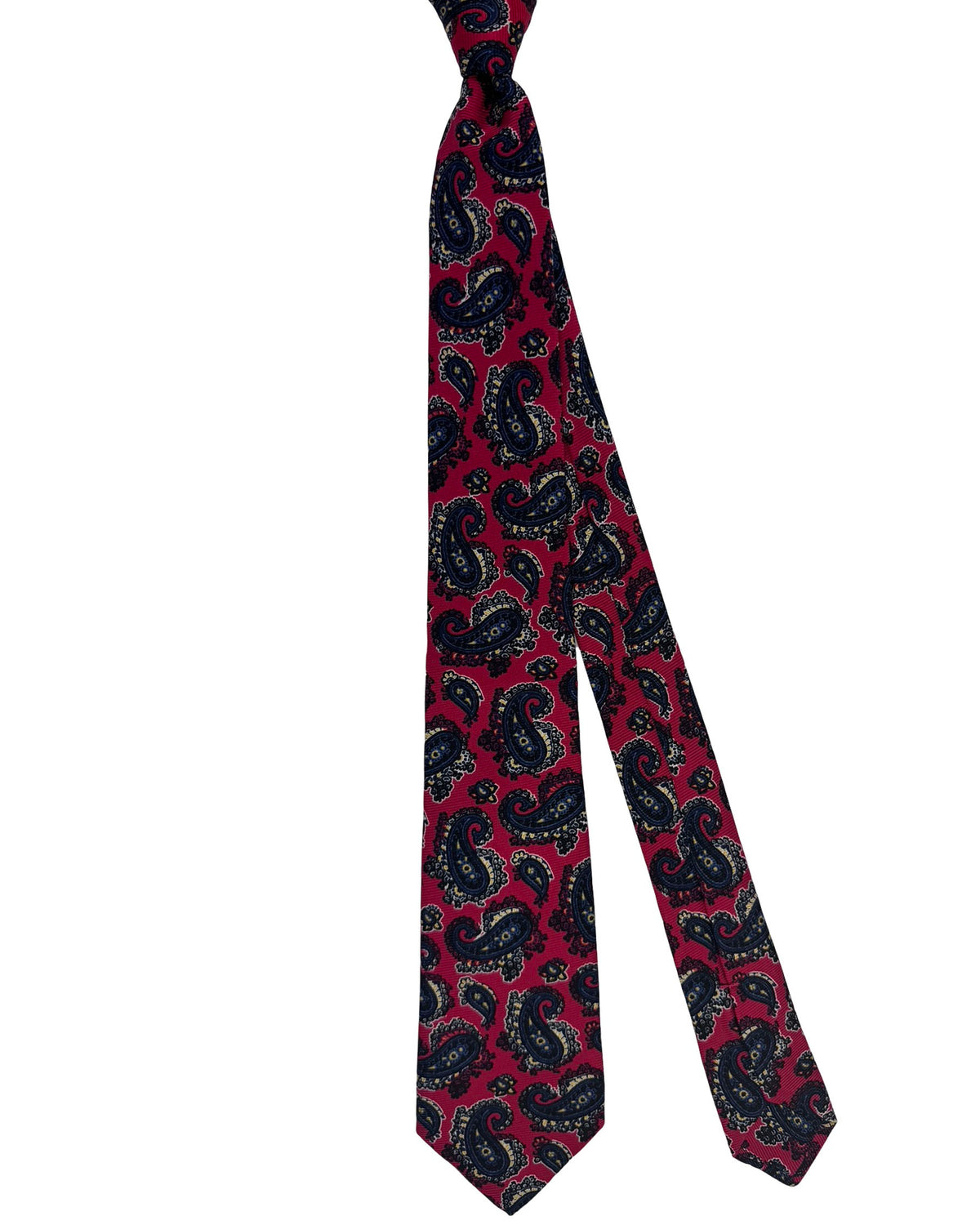 Kiton Sevenfold Tie Red Navy Paisley Pattern