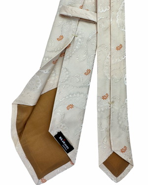 Kiton Sevenfold Silk Tie White Beige Orange Paisley Design