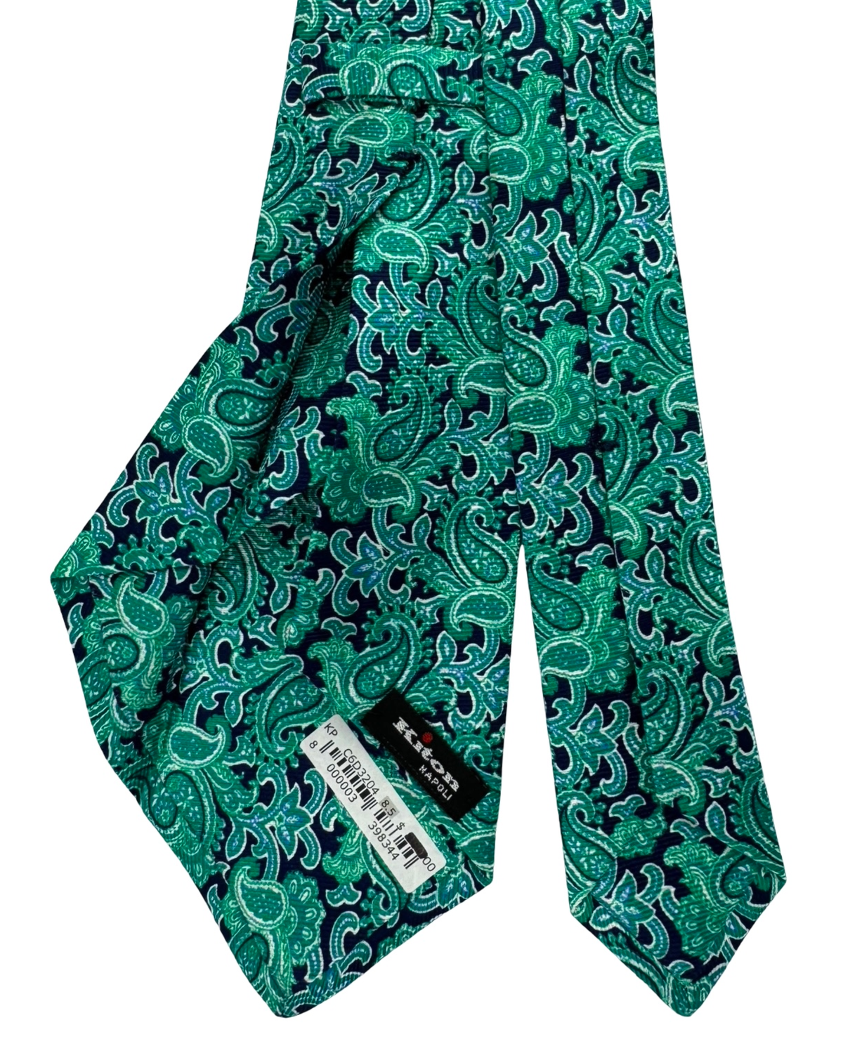 Kiton Sevenfold Silk Tie Aqua Emerald Green Paisley Motif