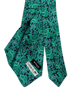 Kiton Sevenfold Silk Tie Aqua Emerald Green Paisley Motif