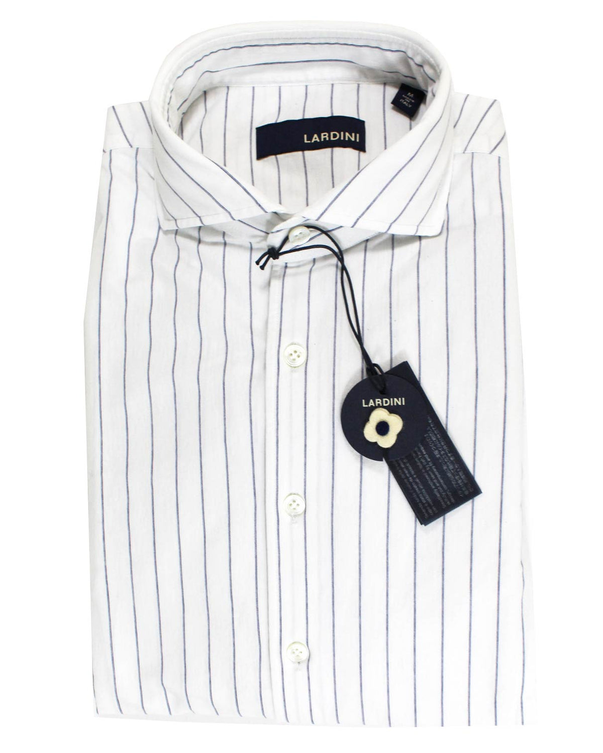Lardini Shirt White Navy Stripes 