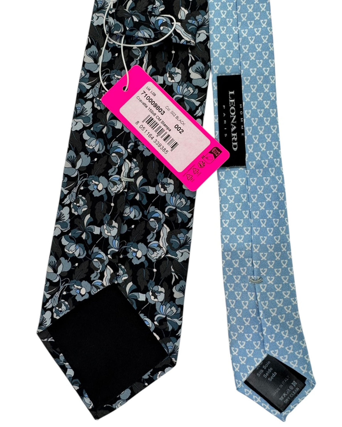 Leonard Paris Silk Tie Black Gray Floral